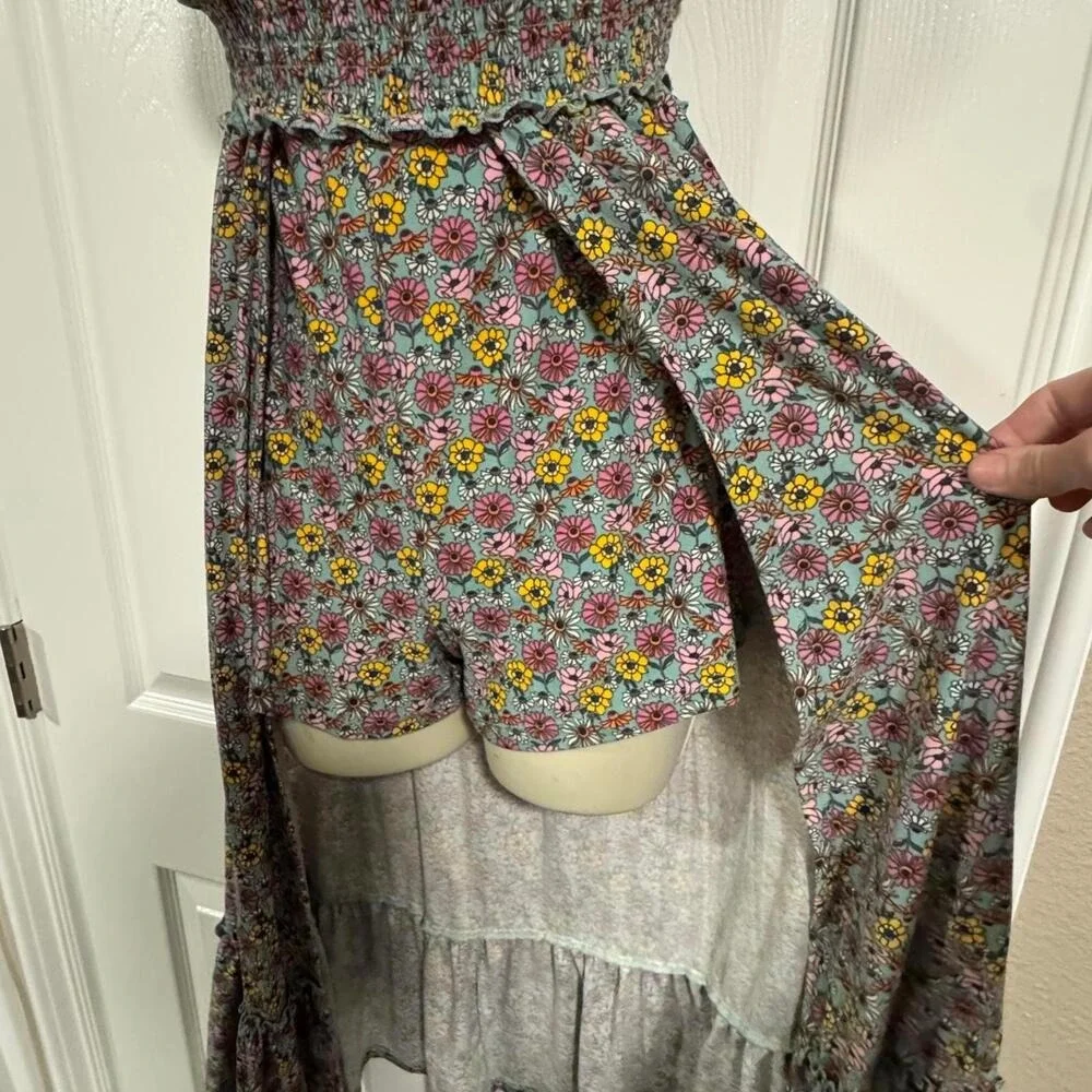 Rare Editions Floral High Low Maxi Skirt Romper Multicolor Size 10 Boho Summer